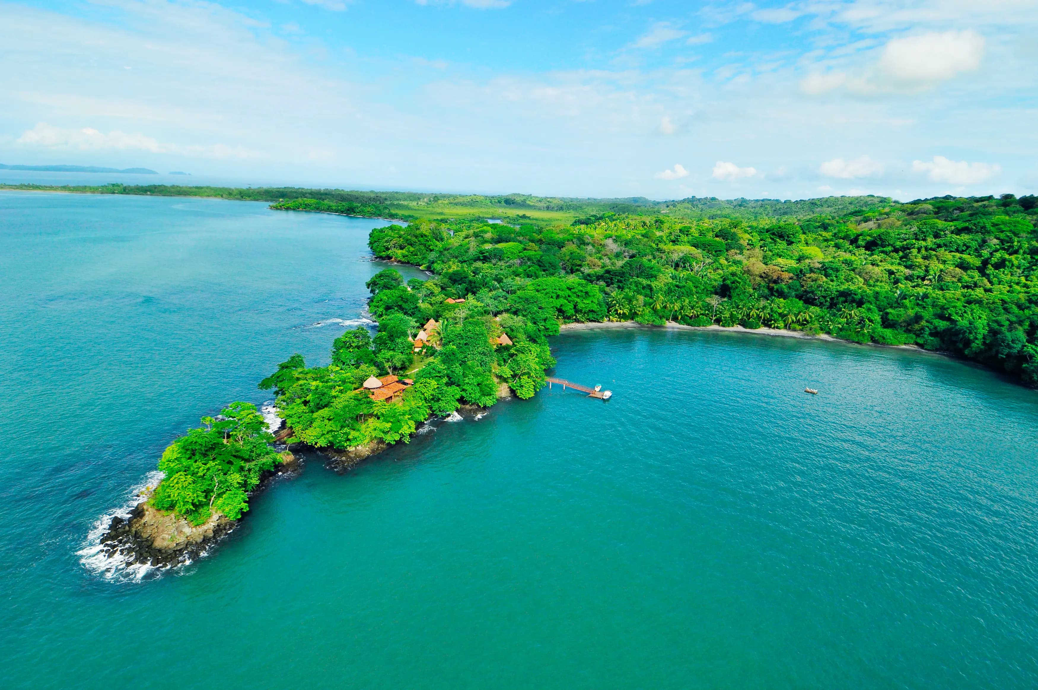 Aerial view of Isla Boca Brava beach in Panama, location of the Blue Mango Yoga retreat