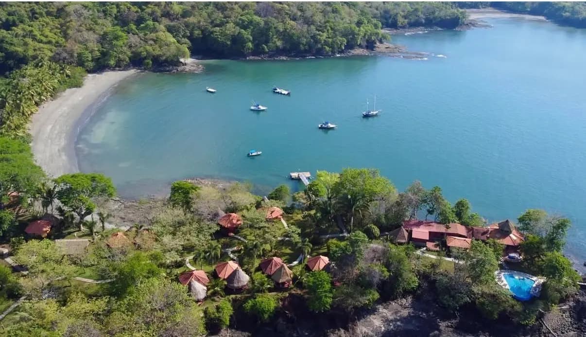 Aerial view of the Panama jungle island resort hosting the Blue Mango Yoga retreat